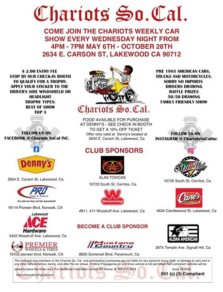 Chariots SoCal Car Meets flyer 2026